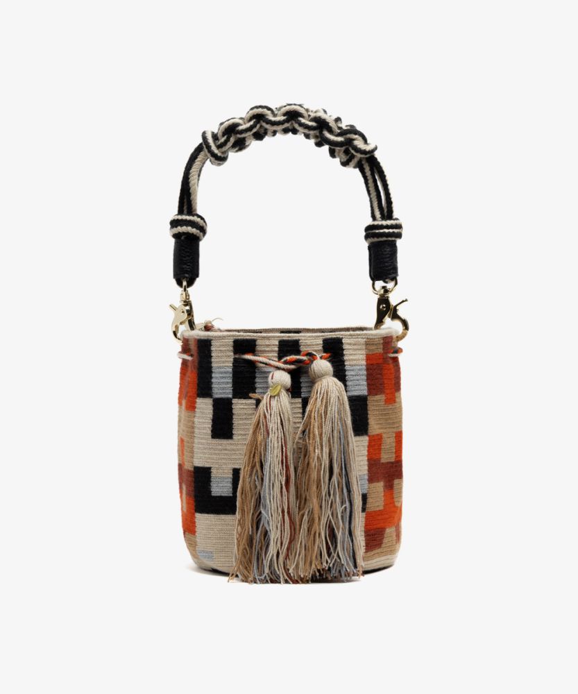 Crossbody Bag M with short macrame handle -  AURIGA- TOAST & ORANGE
