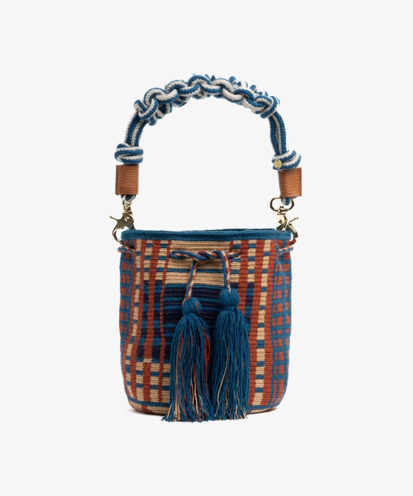 BOLSO CRUZADO M CON AZA DE MACRAME -  ROMY - VERDE JADE Y TOSTADO
