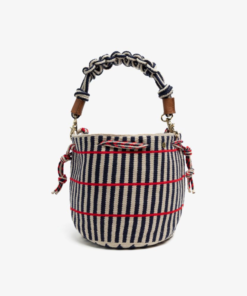 BOLSO MITRA CON ASA DE MACRAMÉ - PEACOCK - BEIGE Y MARINO