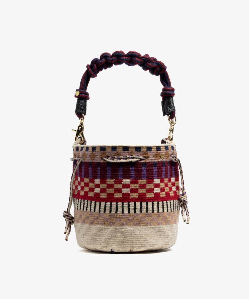 BOLSO MITRA CON ASA DE MACRAMÉ - POSEIDON- TOSTADO & BURDEOS