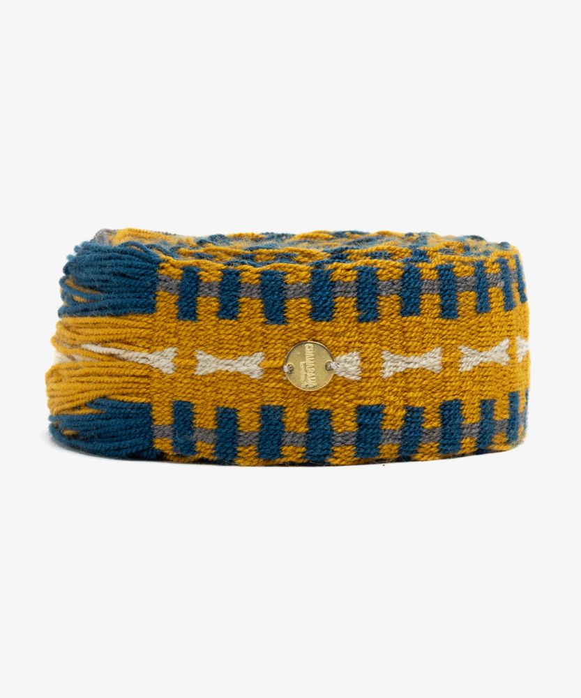 Belt with fringes mustard & blue