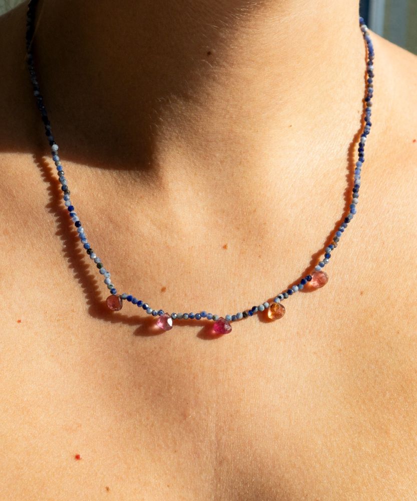 Martha necklace - Lapislazuli MIX with 5 semi precious stones drops