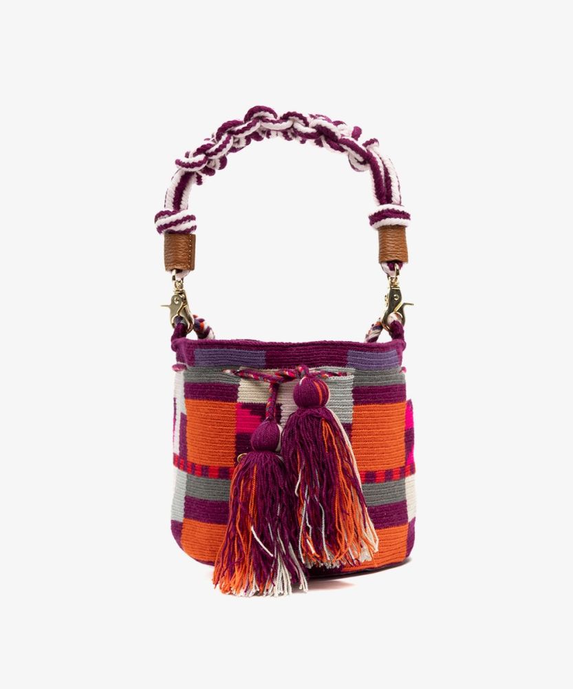 BOLSO CRUZADO M CON ASA DE MACRAMÉ - ANISE - TERRACOTA Y BURDEOS