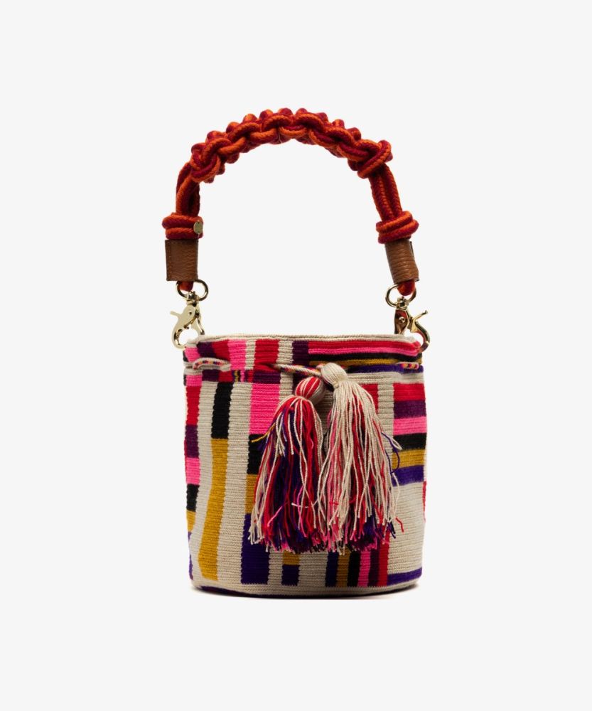 Crossbody Bag M with short macrame handle - CAPRICORNUS - BEIGE & MULTICOLOR