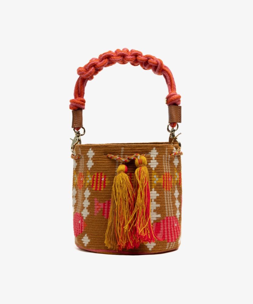 Crossbody Bag M with short macrame handle -  CEPHEUS - CAMEL & PINK