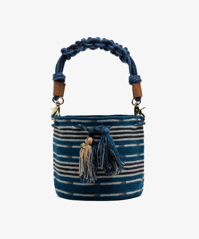 BOLSO CRUZADO M CON ASA DE MACRAMÉ - ANTLIA- AZUL Y TOSTADO