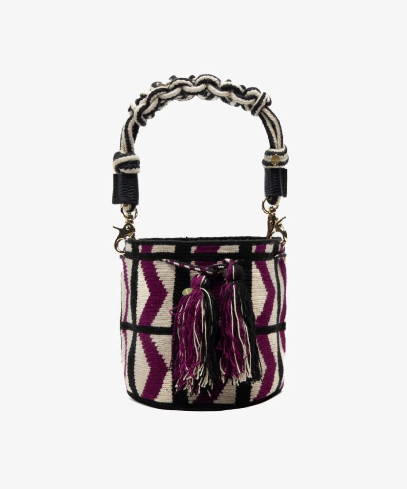Crossbody Bag M with short macrame handle - SHIELD- PURPLE & BLACK