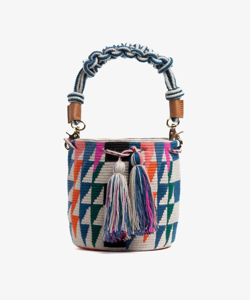 BOLSO CRUZADO M con asa de macrame - CLEMENCE - MULTICOLOR