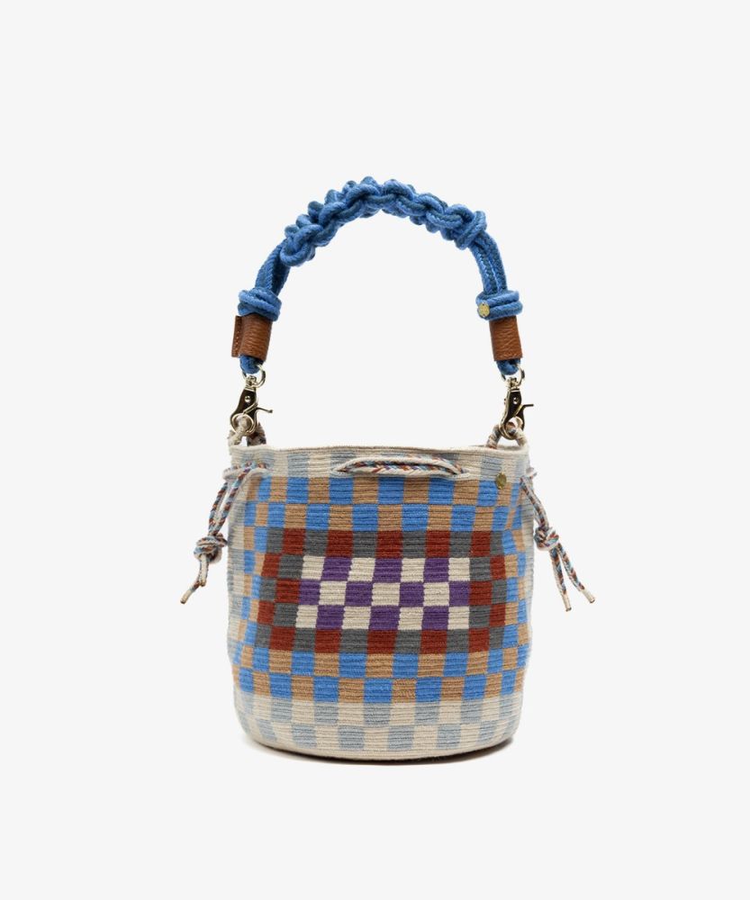 BOLSO MITRA CON ASA DE MACRAMÉ - PELICAN - AZUL & GRIS