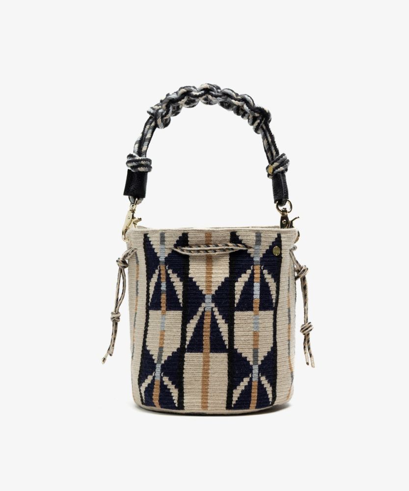 BOLSO MITRA CON ASA DE MACRAMÉ -  CIRCINUS - BEIGE Y GRIS CLARO