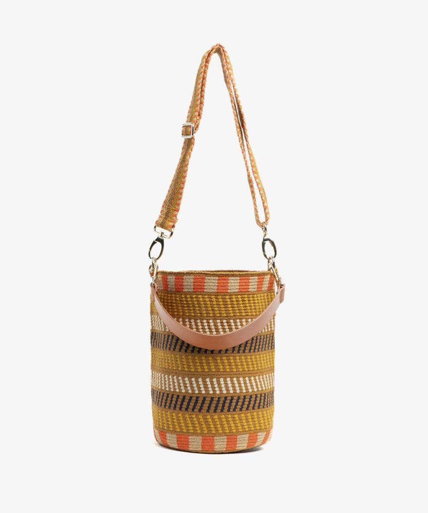 BOLSO CRETA CON ASA DE CUERO -  MOSTAZA
