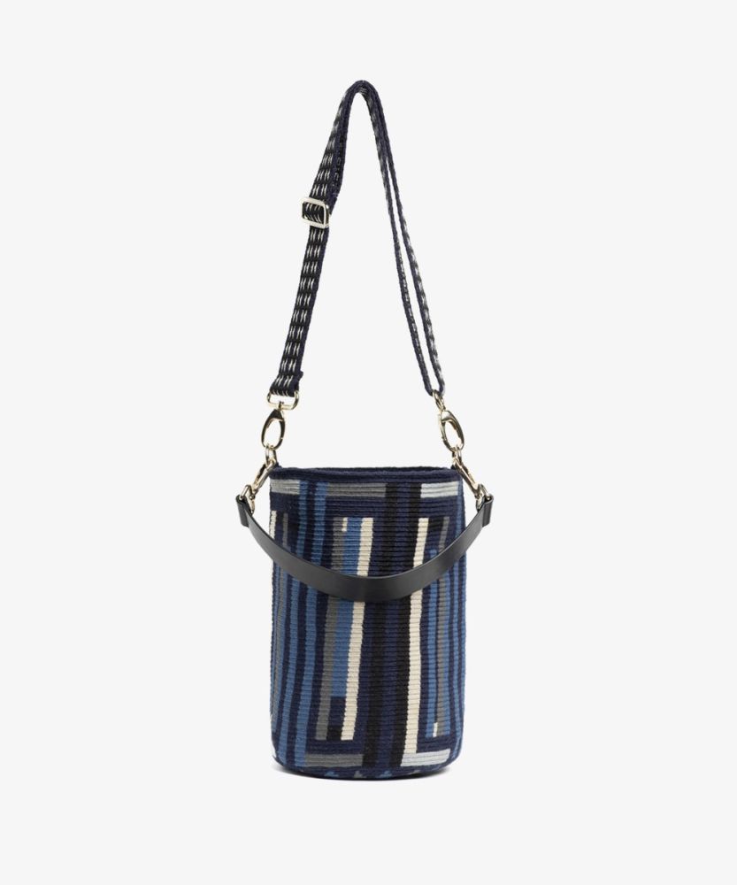 BOLSO CRETA CON ASA DE CUERO - AZUL MARINO