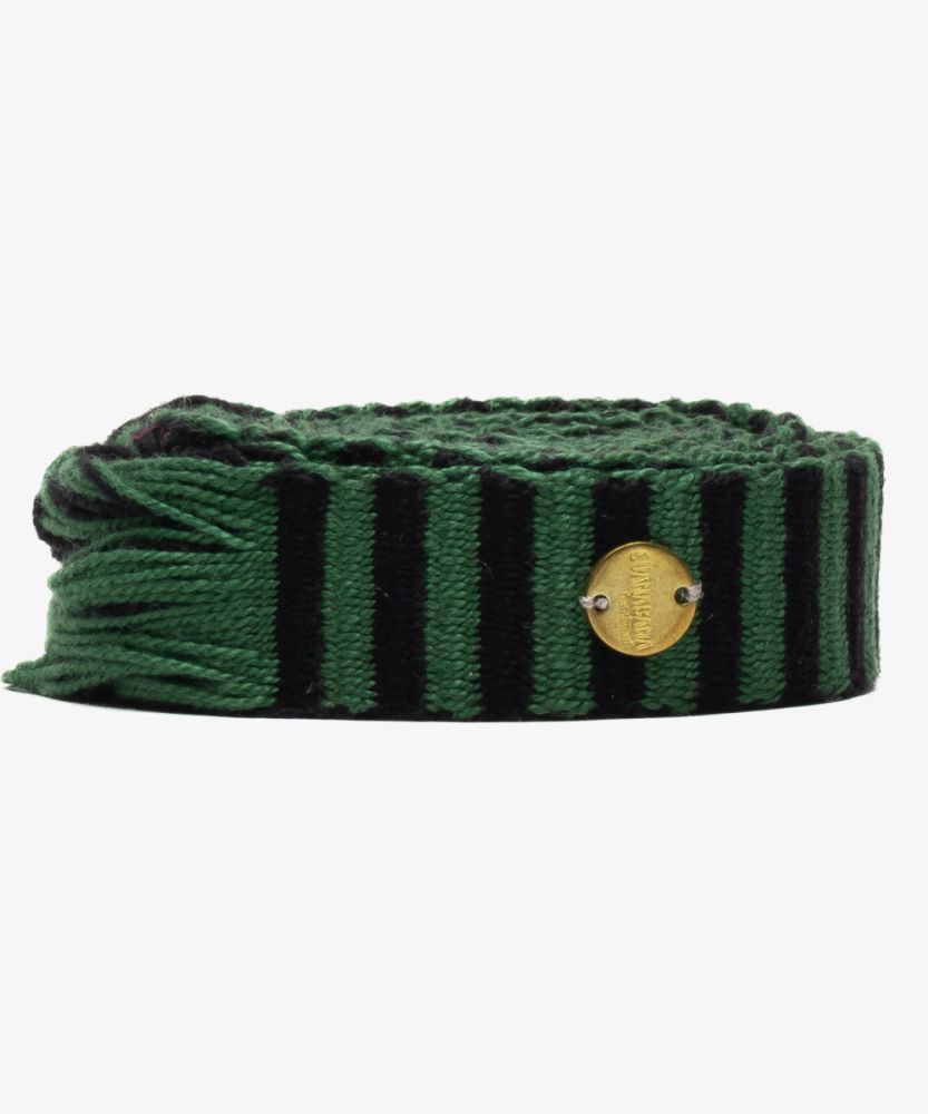 Thin Cotton Belt with Fringes - green and black stripes