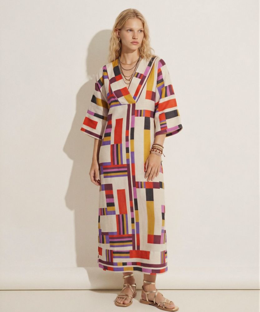 VESTIDO DE LINO - CAPRICORNUS - BEIGE & MULTICOLOR