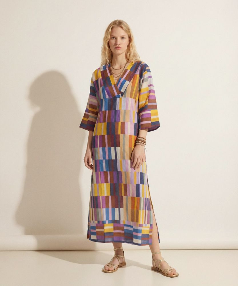 VESTIDO DE LINO - OCTANT - MORADO & BEIGE