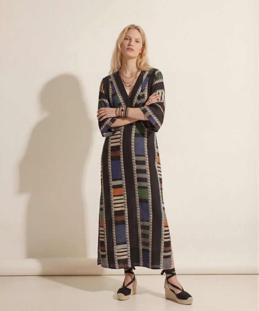 VESTIDO DE LINO -  CORVUS - NEGRO & GRIS
