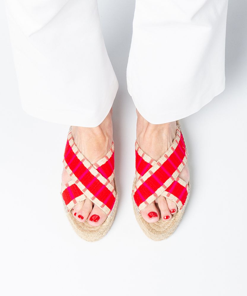 ESPADRILLE WITH CROSSED BAND - RED & FUCHSIA