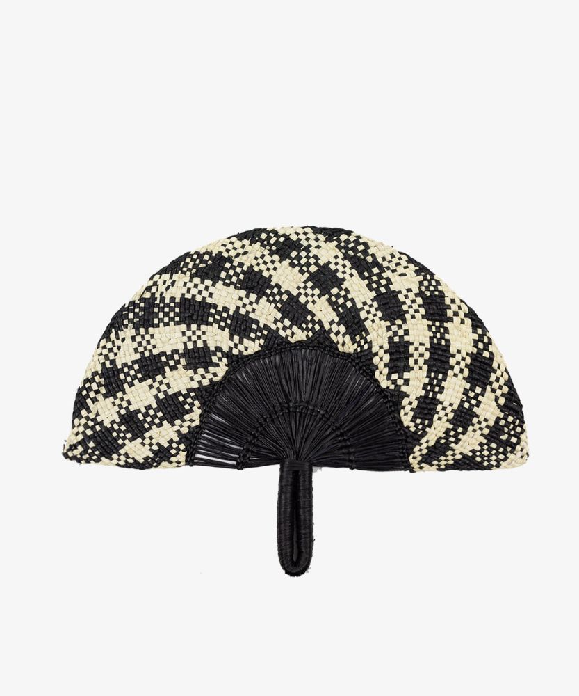 Abanico de Mano - Pied Poule Negro & Blanco & Cogedor Negro
