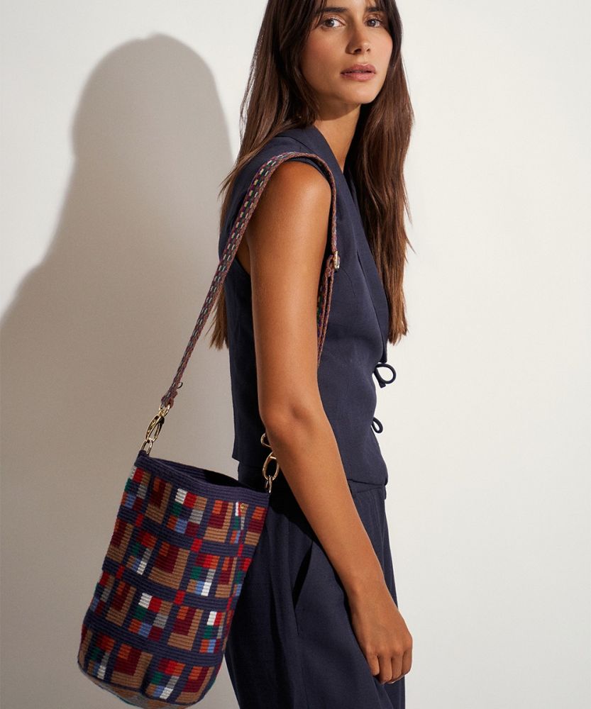 BOLSO CRETA CON ASA DE CUERO 25X26CM - AUDREY