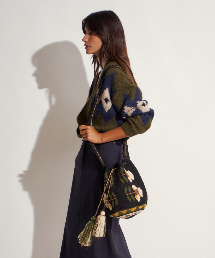 Bolso Cruzado L - DAPHNE - NEGRO Y VERDE
