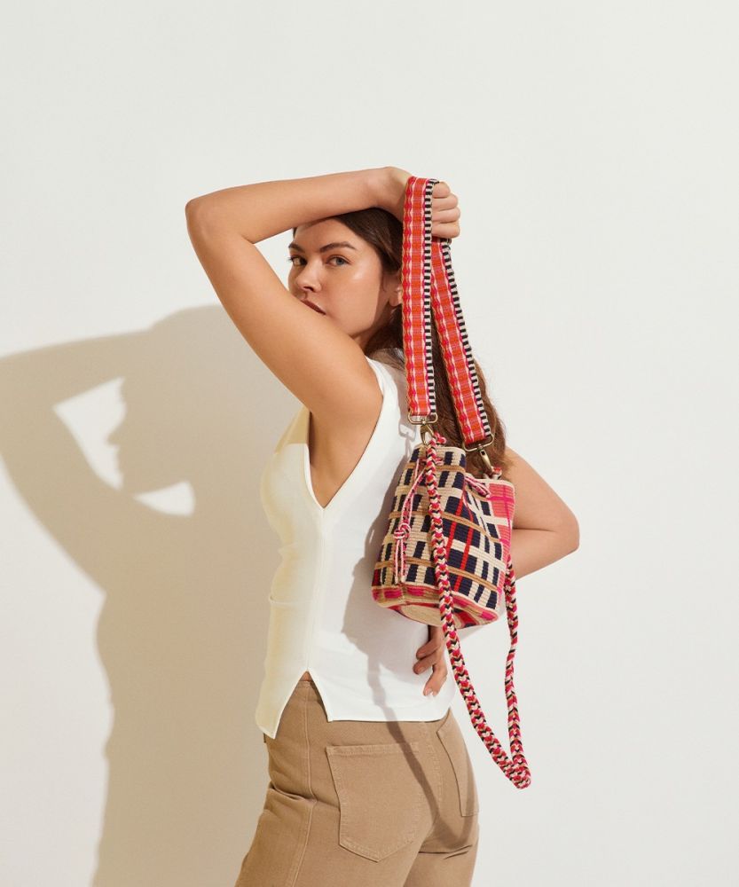 BOLSO MITRA CON ASA AJUSTABLE - FALCON - ROSA Y AZUL OSCURO