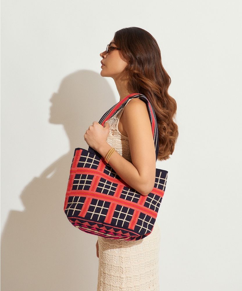 Shopping Bag L - HERON - NAVY BLUE & CORAL