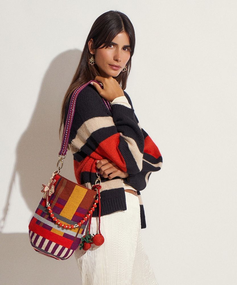 CRETA BAG WITH LEATHER AND ADJUSTABLE STRAP- RED & BURGUNDY