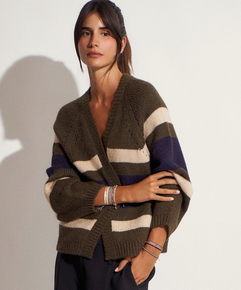 BABY ALPACA CARDIGAN JUANA - KAKI & NAVY