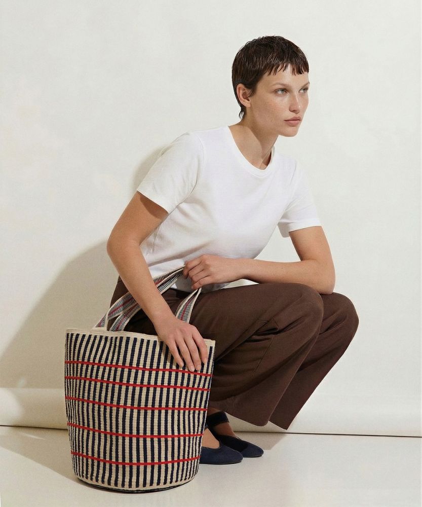 Tote Bag - PEACOCK - BEIGE & NAVY BLUE