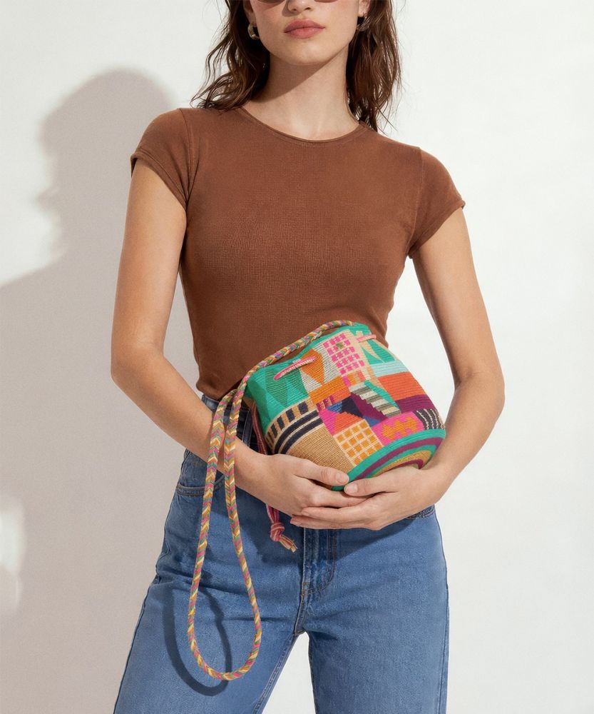 BOLSO MITRA - LION - TURQUESA Y MULTICOLOR