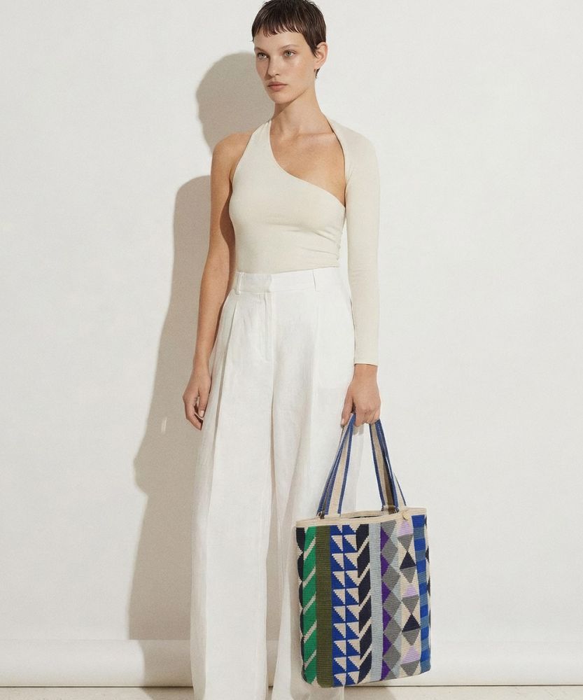 Liam Bag - PEACOCK - BEIGE & ROYAL BLUE