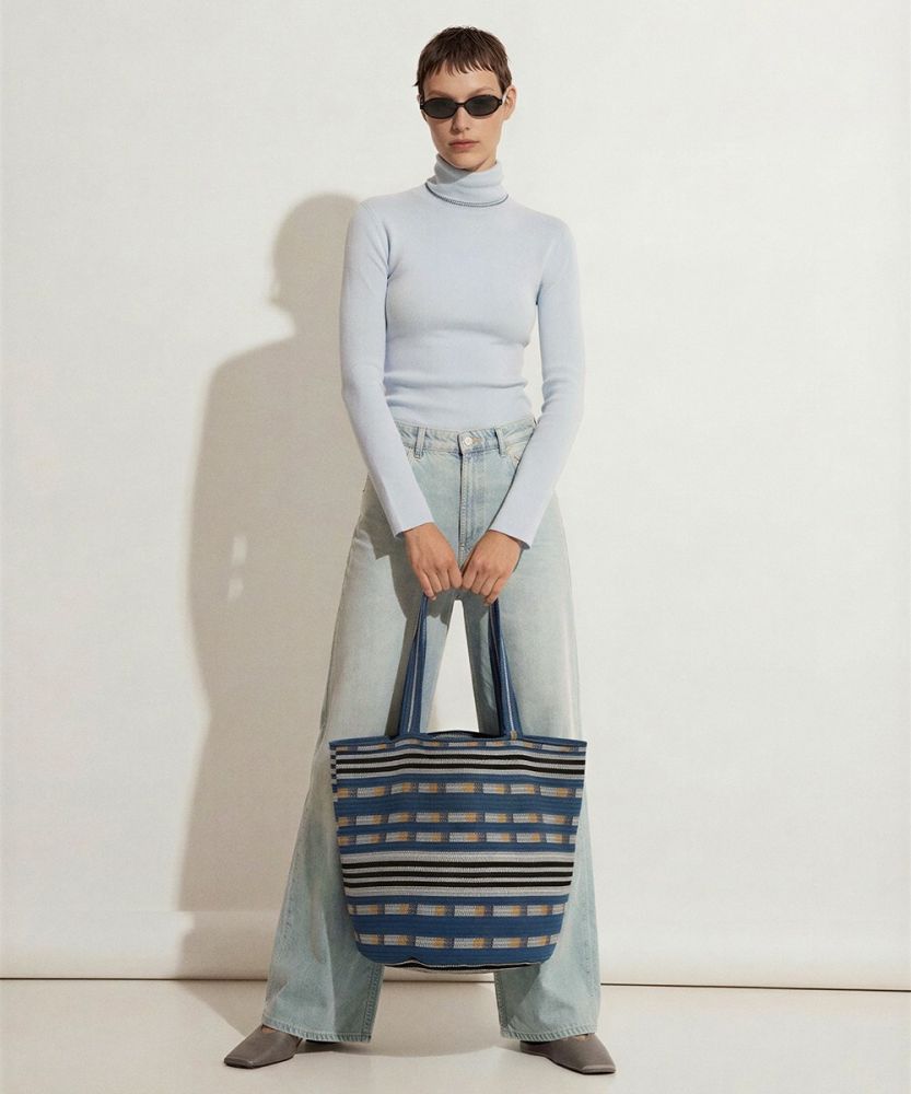 Bolso Tote - ANTLIA - AZUL Y TOSTADO