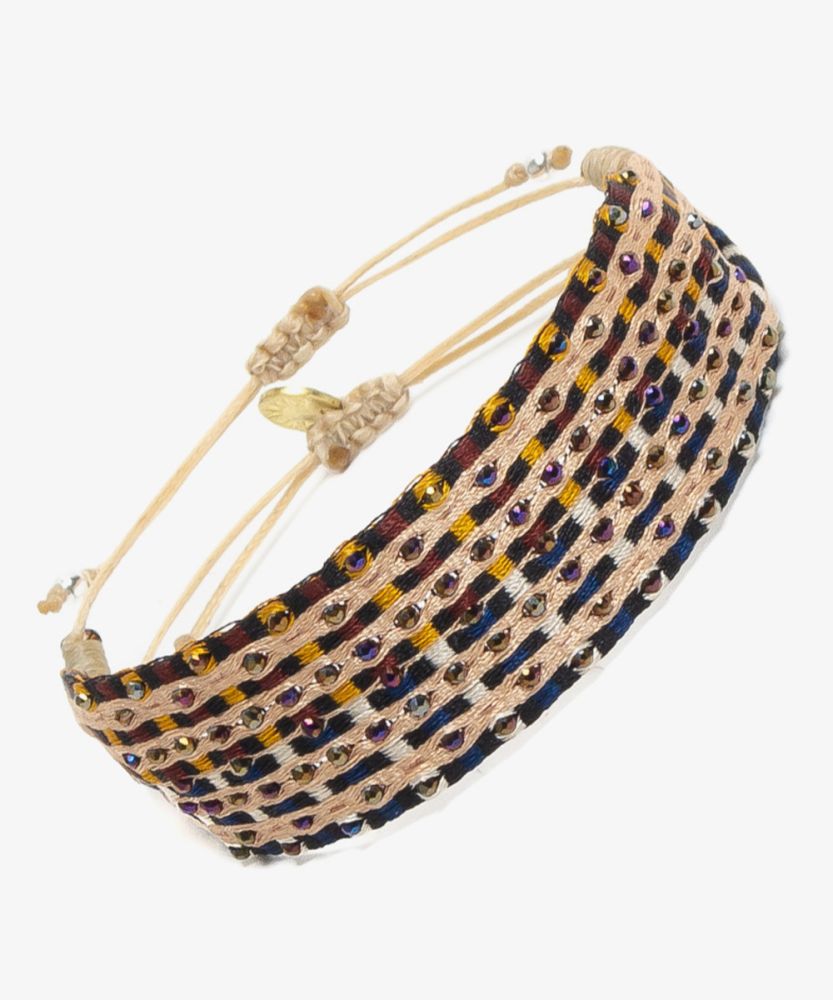 Pulsera ARGANTINA 2 cm especial - NEGRO Y BEIGE CON PIEDRA ESPINELA