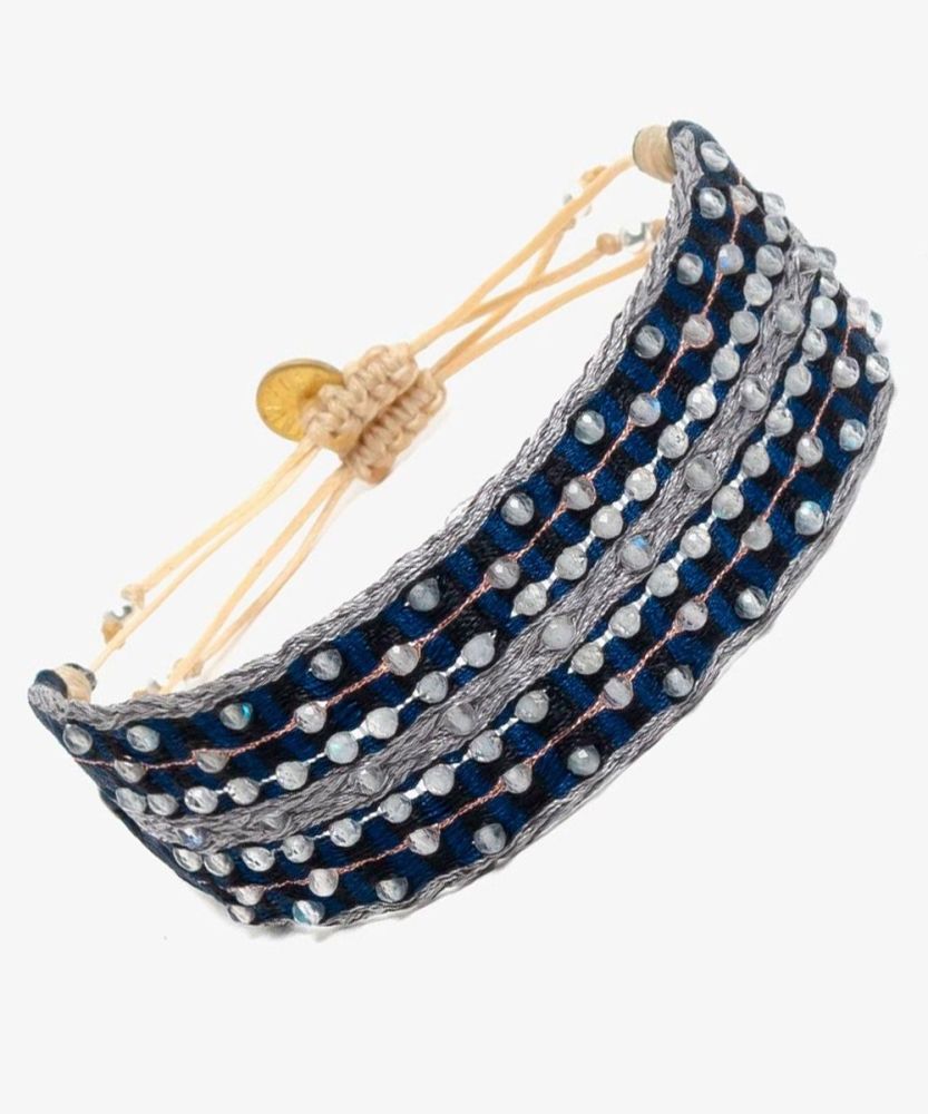 Pulsera ARGANTINA 2 cm especial - AZUL MARINO Y GRIS CON PIEDRA LAPISLAZULI