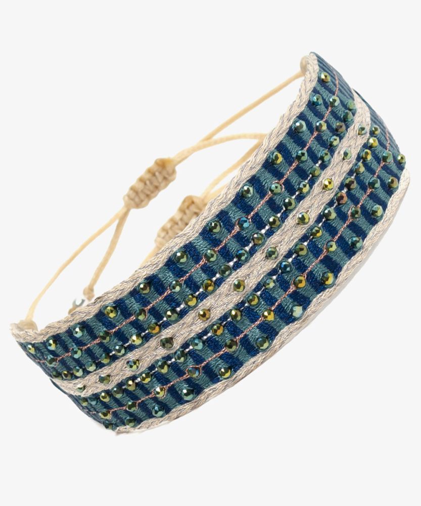 Pulsera ARGANTINA 2 cm especial - BEIGE Y AZUL CON PIEDRA LAPISLAZULI