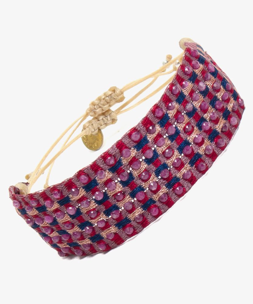 Pulsera ARGANTINA 2 cm especial - BURDEOS Y ROSA CON PIEDRA TURMALINA ROSA 
