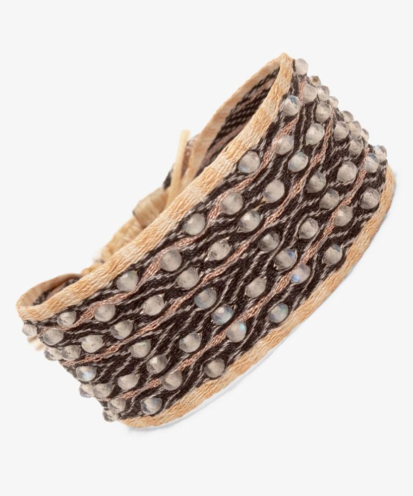 Pulsera ARGANTINA 2 cm especial - NEGRO Y BEIGE CON PIEDRA LABRADORITA