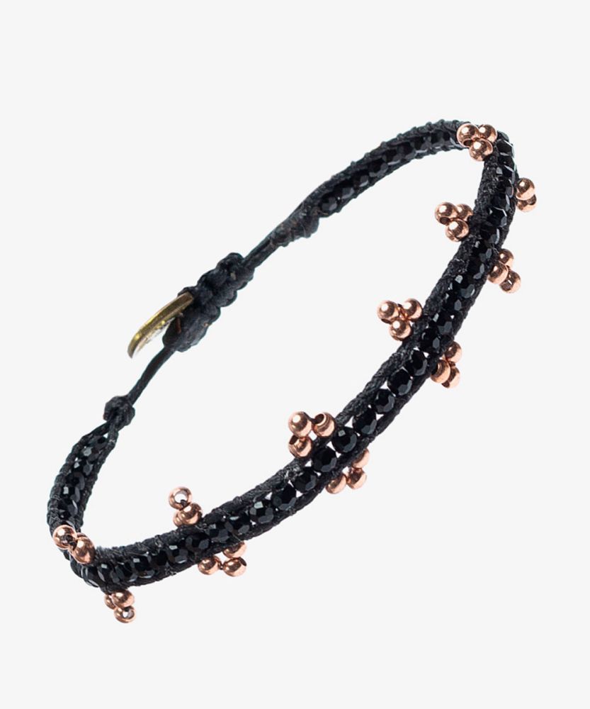 Pulsera OLYMPIA - ESPINELA NEGRA Y BEADS CON BAÑO DE ORO