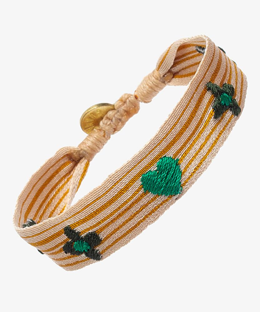 EMBROIDERED BRACELET - BEIGE & MUSTARD STRIPES