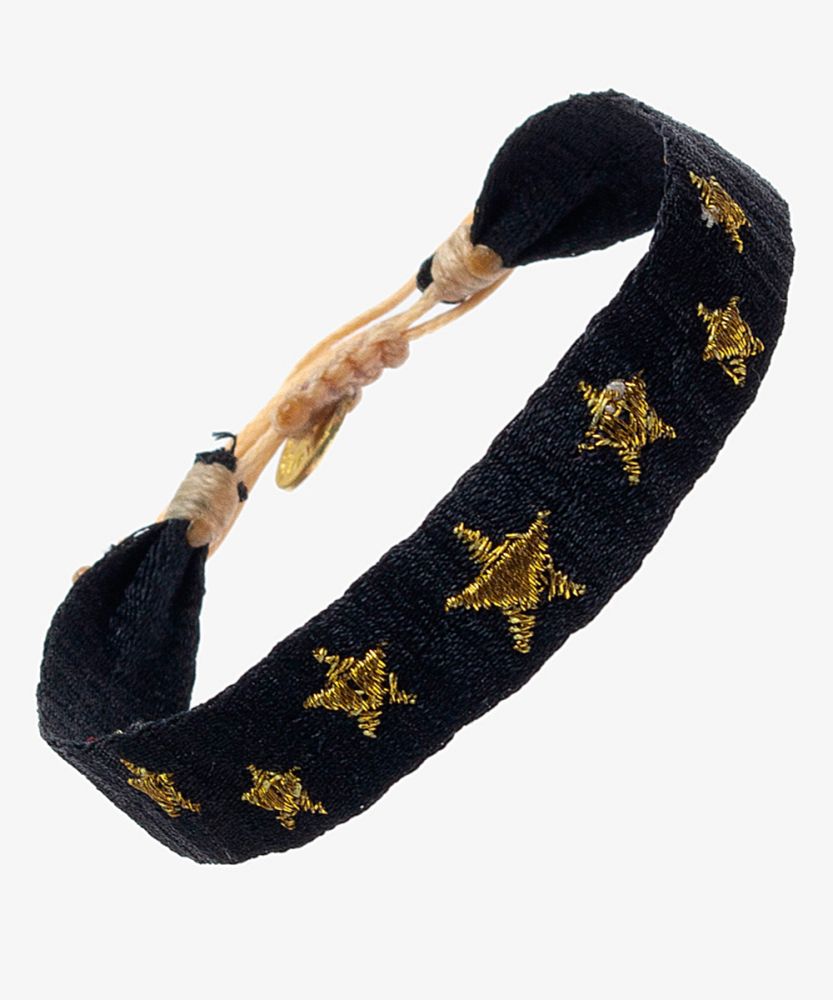 PULSERA BORDADA - NEGRO & ESTRELLAS DORADAS