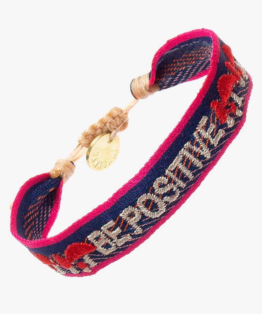 PULSERA BORDADA - "SE POSITIVA" AZUL MARINO Y FUCSIA