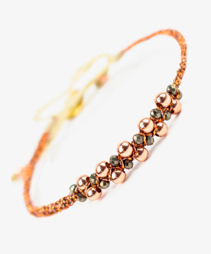 Pulsera COSMOS - BEADS CON BAÑO DE ORO ROSADO Y PIEDRA PIRITA