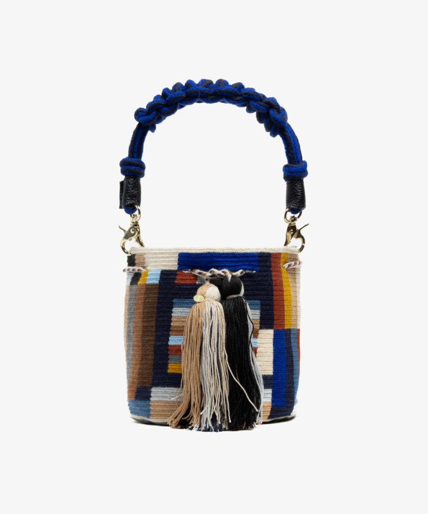 Crossbody Bag M with short macrame handle - BALANCE - ROYAL BLUE & BROWN