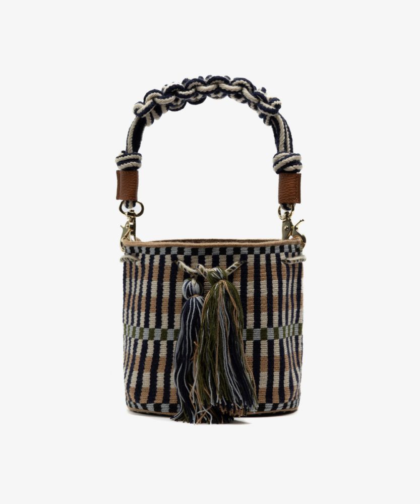 Crossbody Bag M with short macrame handle - ARCHER - BLUE & TOAST