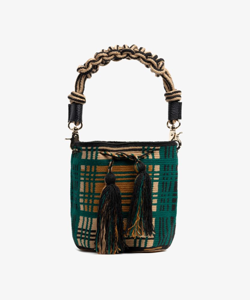Crossbody Bag M with short macrame handle -  ROMY - TOAST & GREEN
