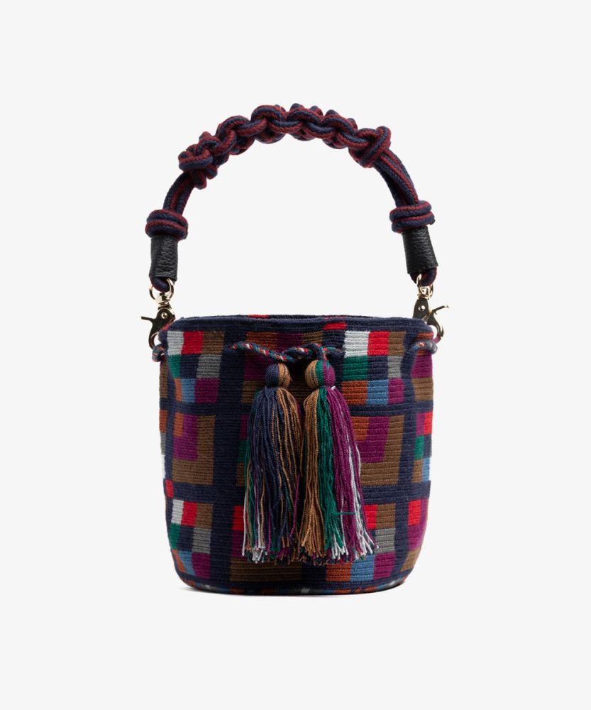 Crossbody Bag MEDIUM - AUDREY - NAVY BLUE & MULTICOLOR WITH STRAP