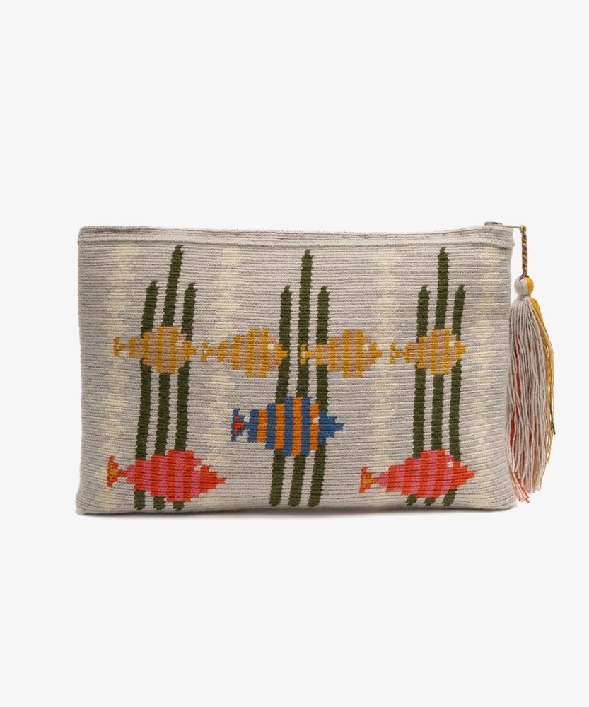 Clutch Bag- CEPHEUS - BEIGE & DARK GREEN