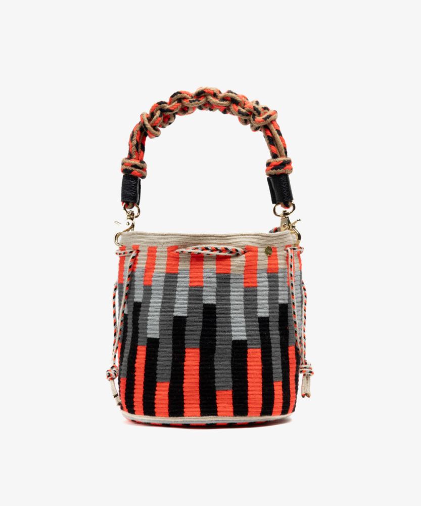 MITRA bag W/ MACRAME STRAP - LYNX - NEON ORANGE & BLACK