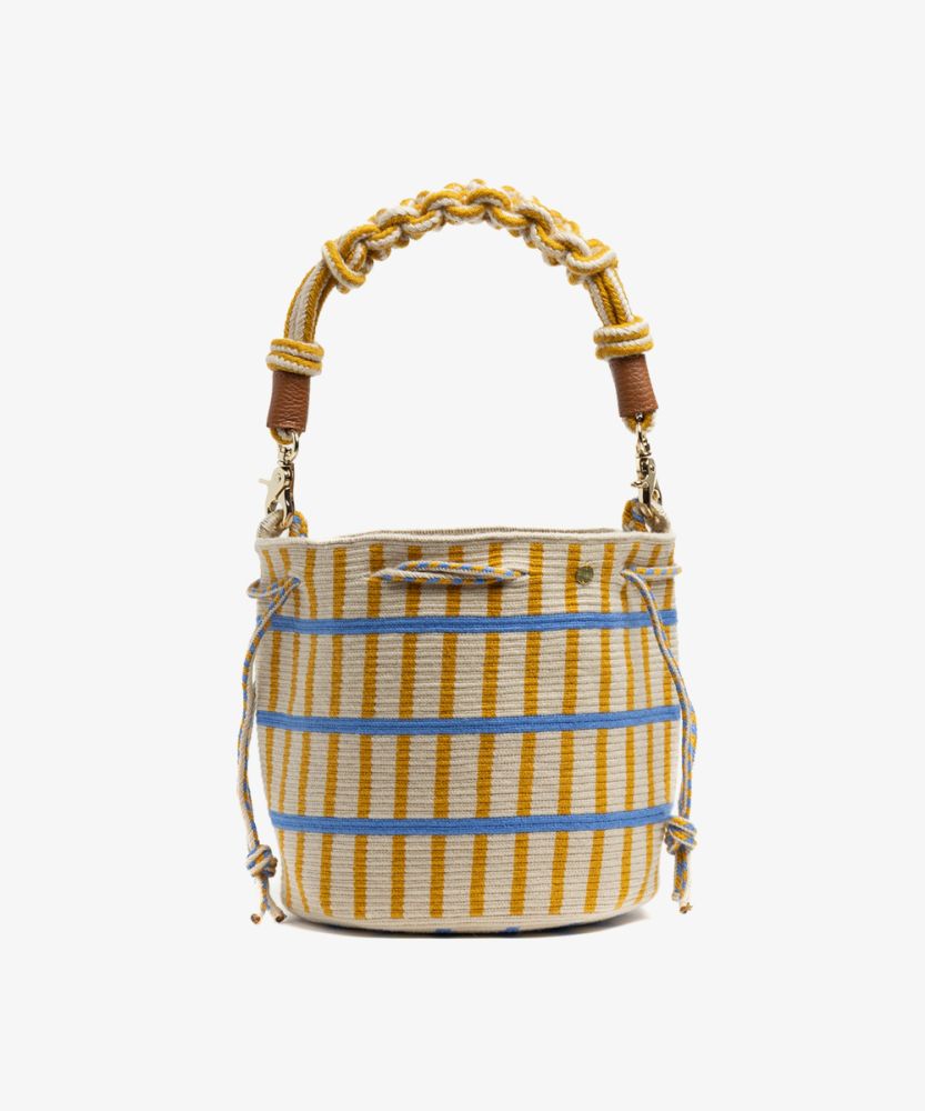 MITRA bag W/ MACRAME STRAP - PEACOCK - MUSTARD & BLUE