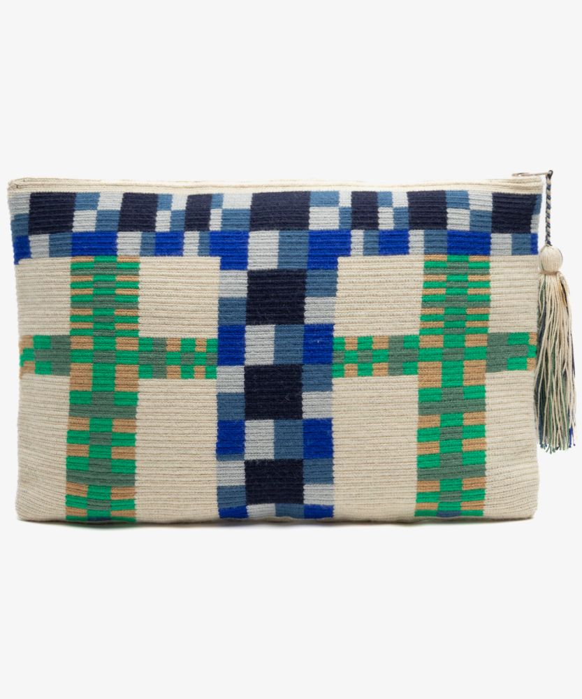 BOLSO DE MANO L - DELPHINIUS - BEIGE Y AZUL